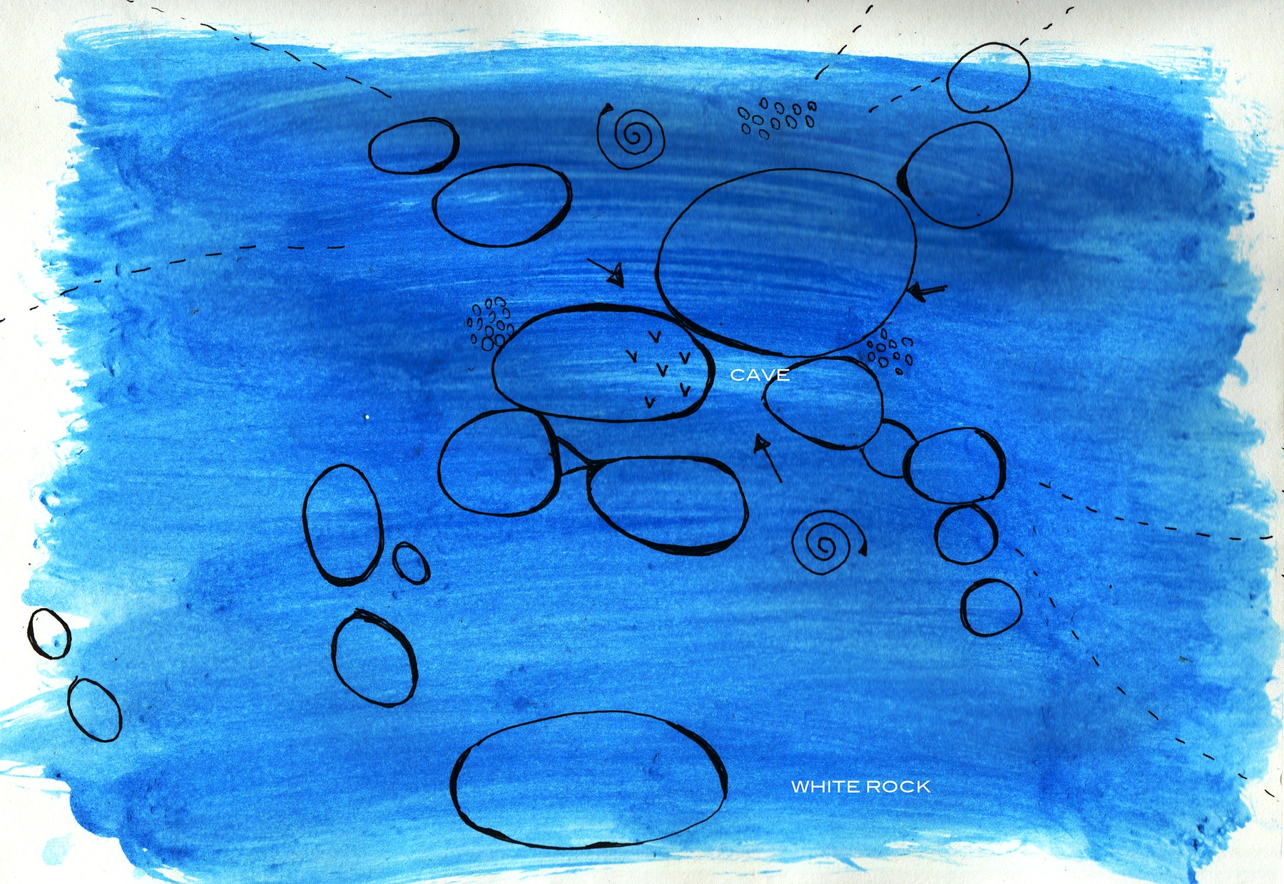 Hand-drawn dive map, Cave and White Rock