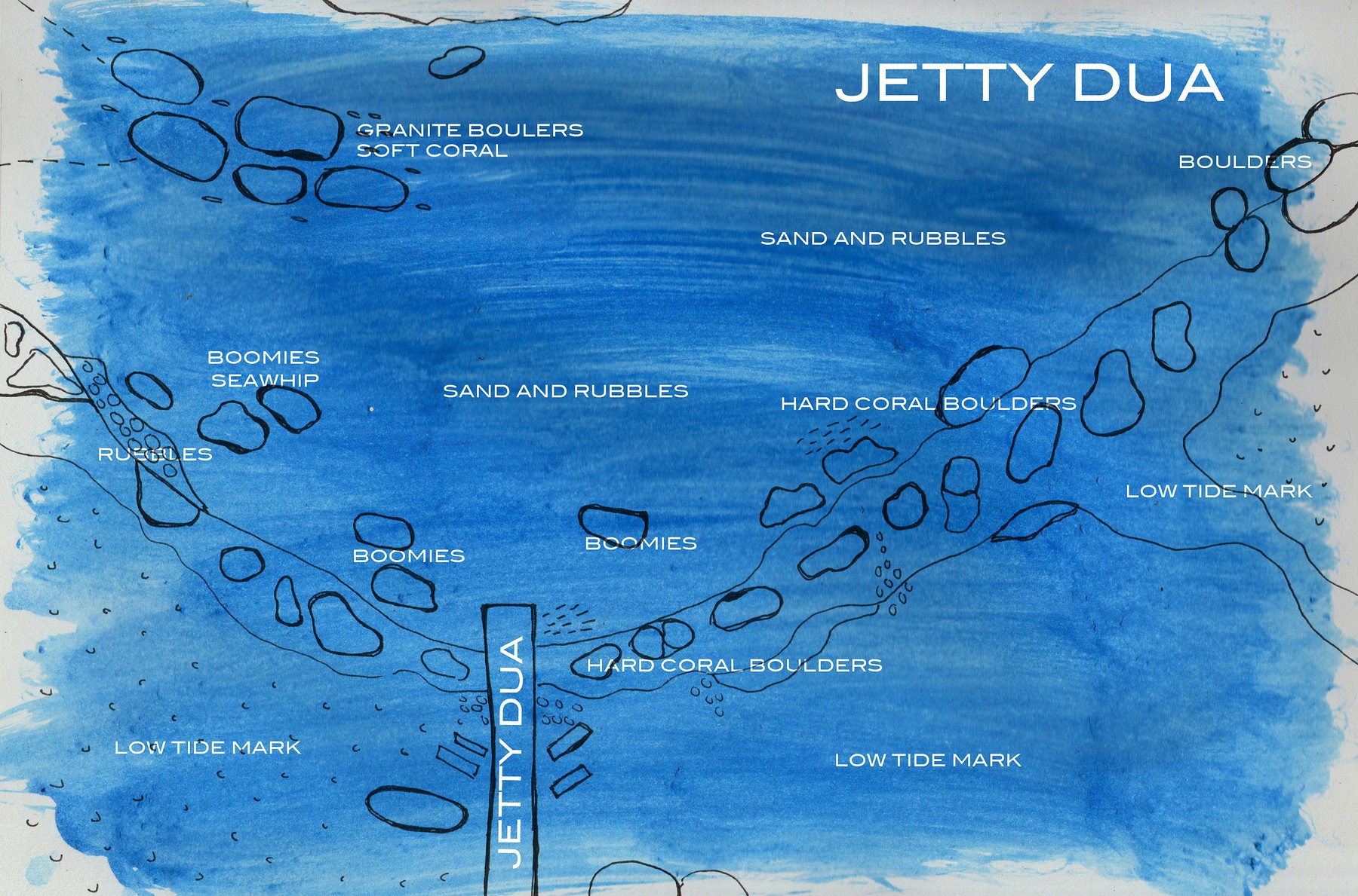 Hand-drawn dive map, Jetty Dua