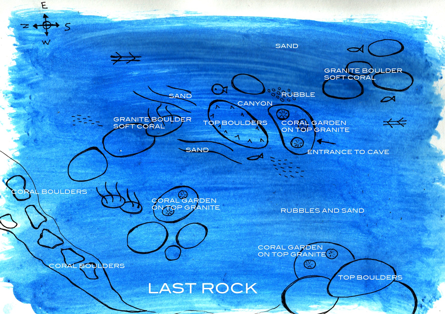 Hand-drawn dive map, Last Rock