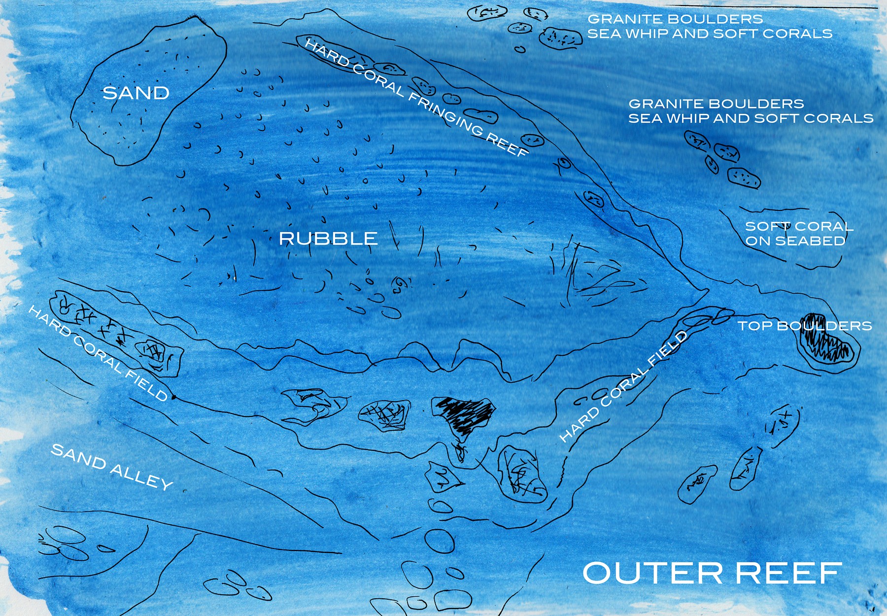 Hand-drawn dive map, Outer Reef